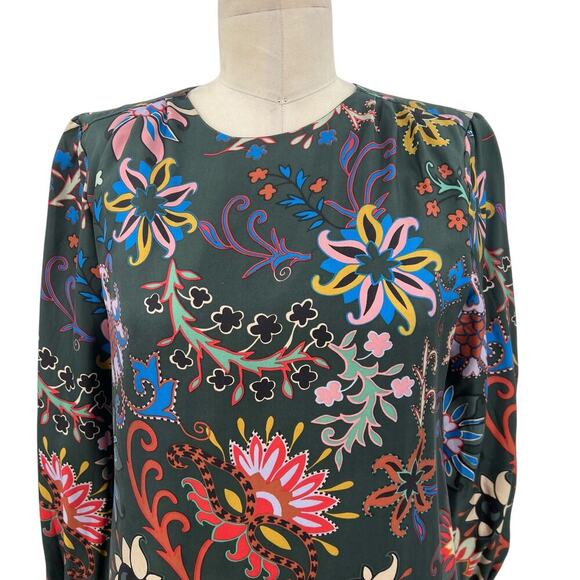 Tory Burch Floral Longsleeve Silk Twill Shift Dress Black Mountain Floral Size 0 - Picture 4 of 15